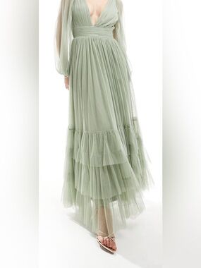 Sage Tulle Tiered Maxi Dress - Women